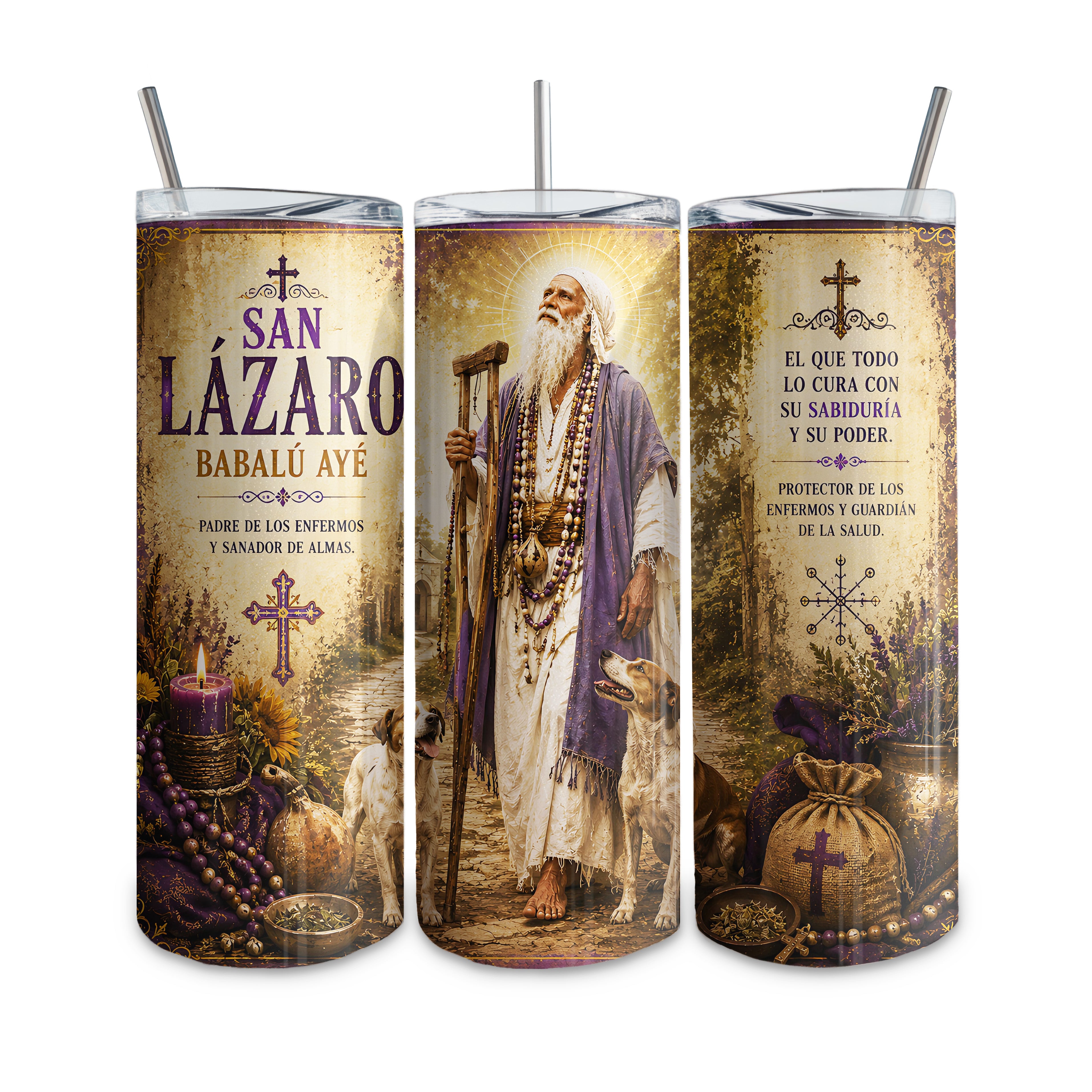 Tumbler de 20 oz termico tipo vaso recto, con diseño personalizado. Religion Yoruba