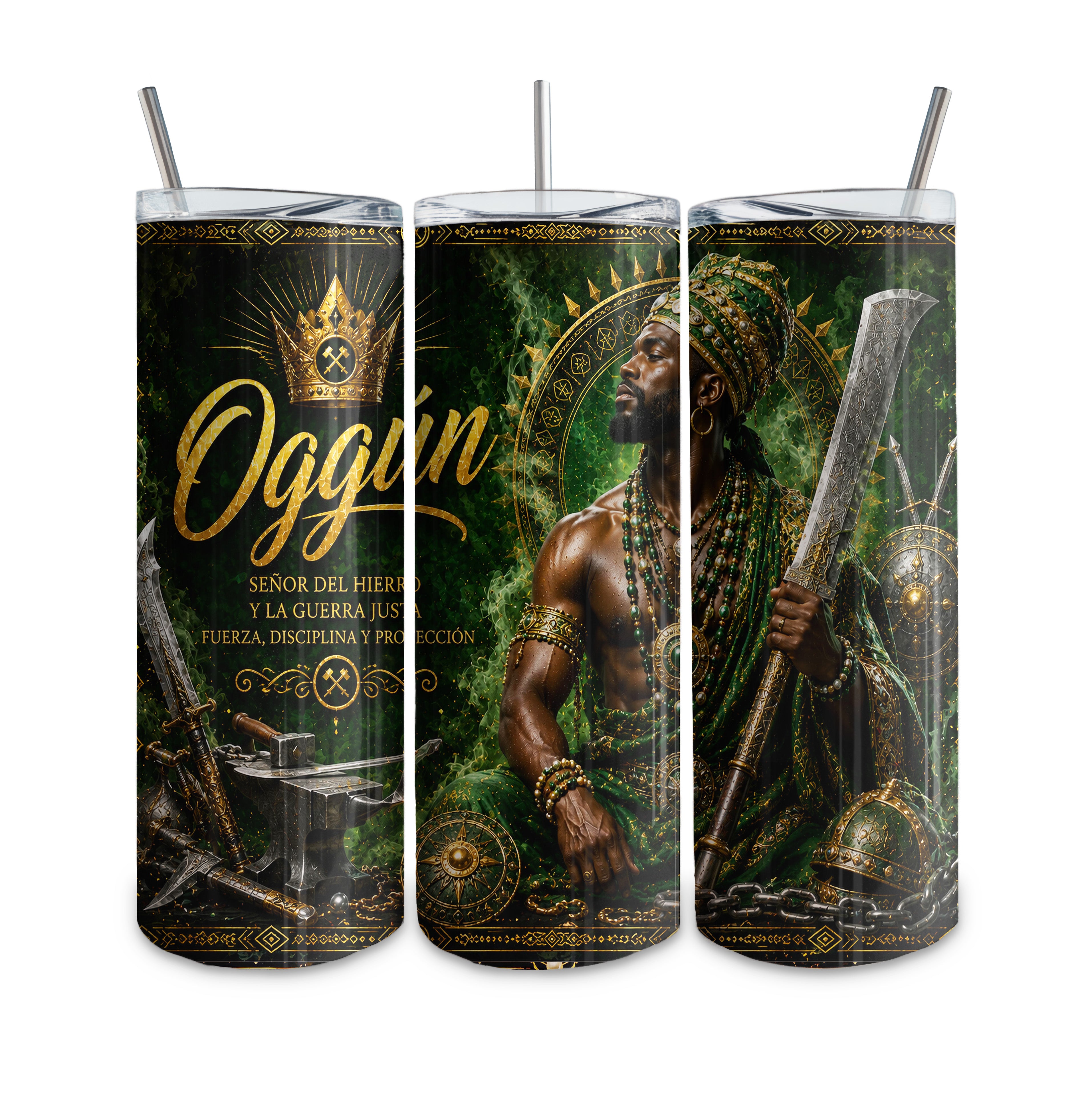 Tumbler de 20 oz termico tipo vaso recto, con diseño personalizado. Religion Yoruba