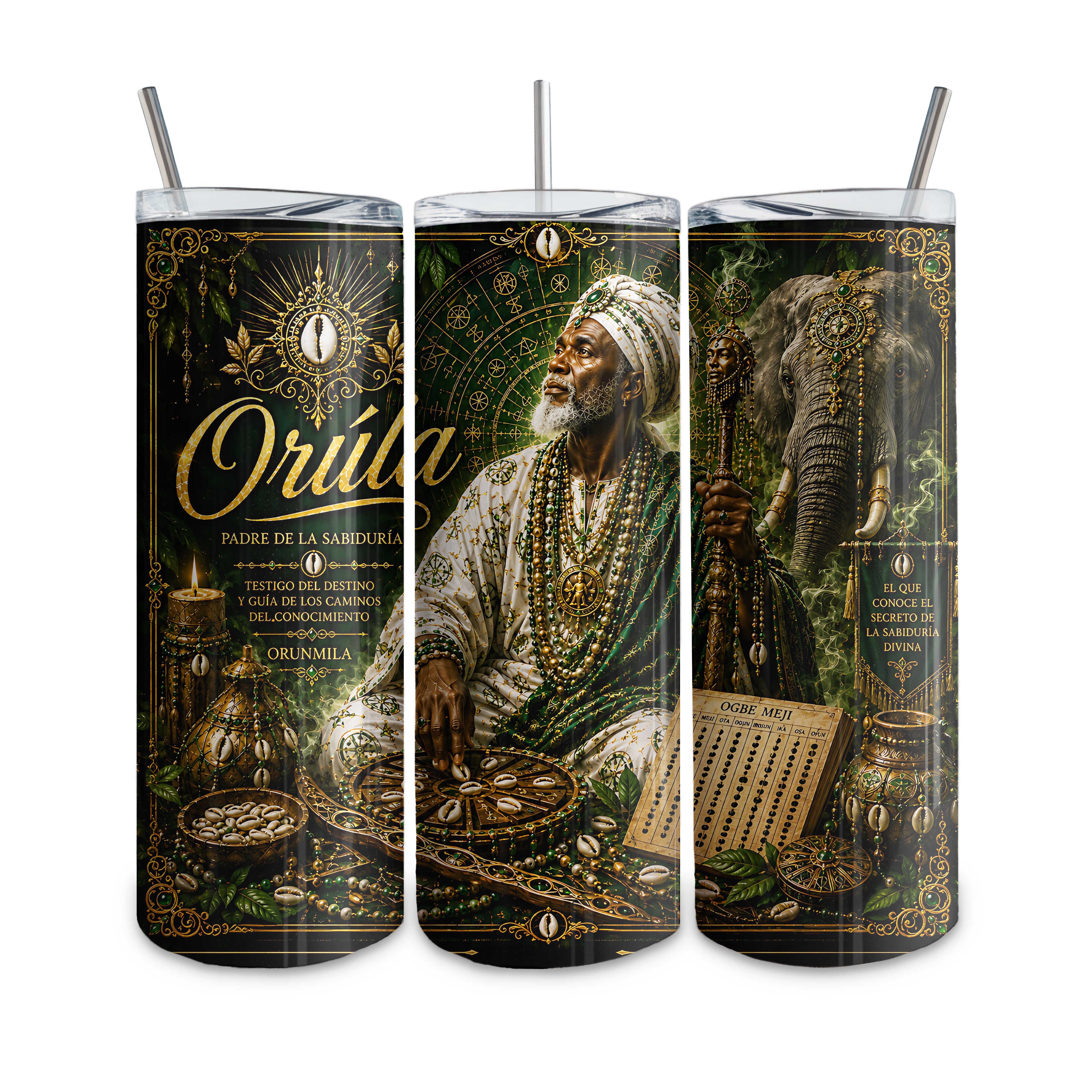 Tumbler de 20 oz termico tipo vaso recto, con diseño personalizado. Religion Yoruba