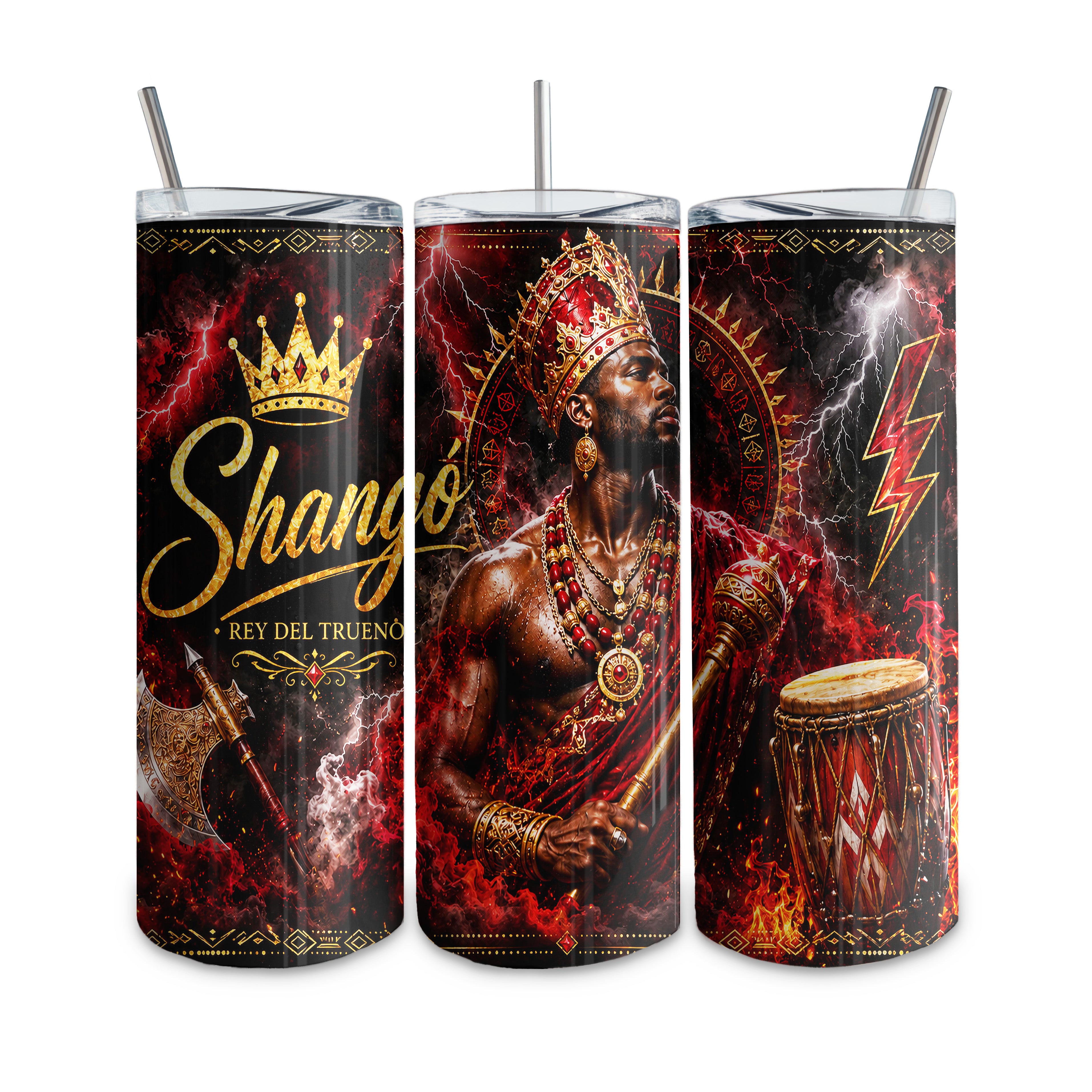 Tumbler de 20 oz termico tipo vaso recto, con diseño personalizado. Religion Yoruba