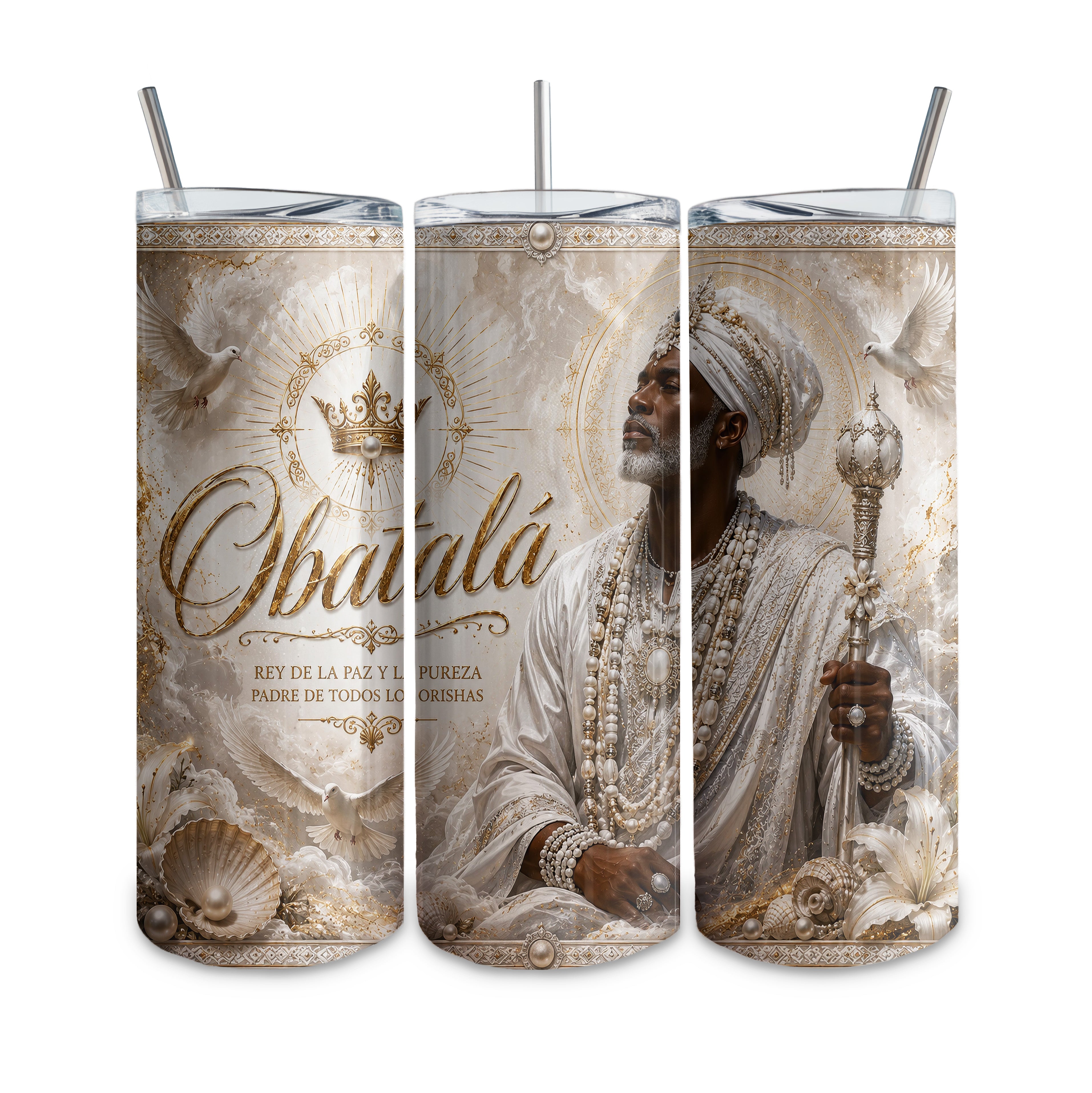 Tumbler de 20 oz termico tipo vaso recto, con diseño personalizado. Religion Yoruba