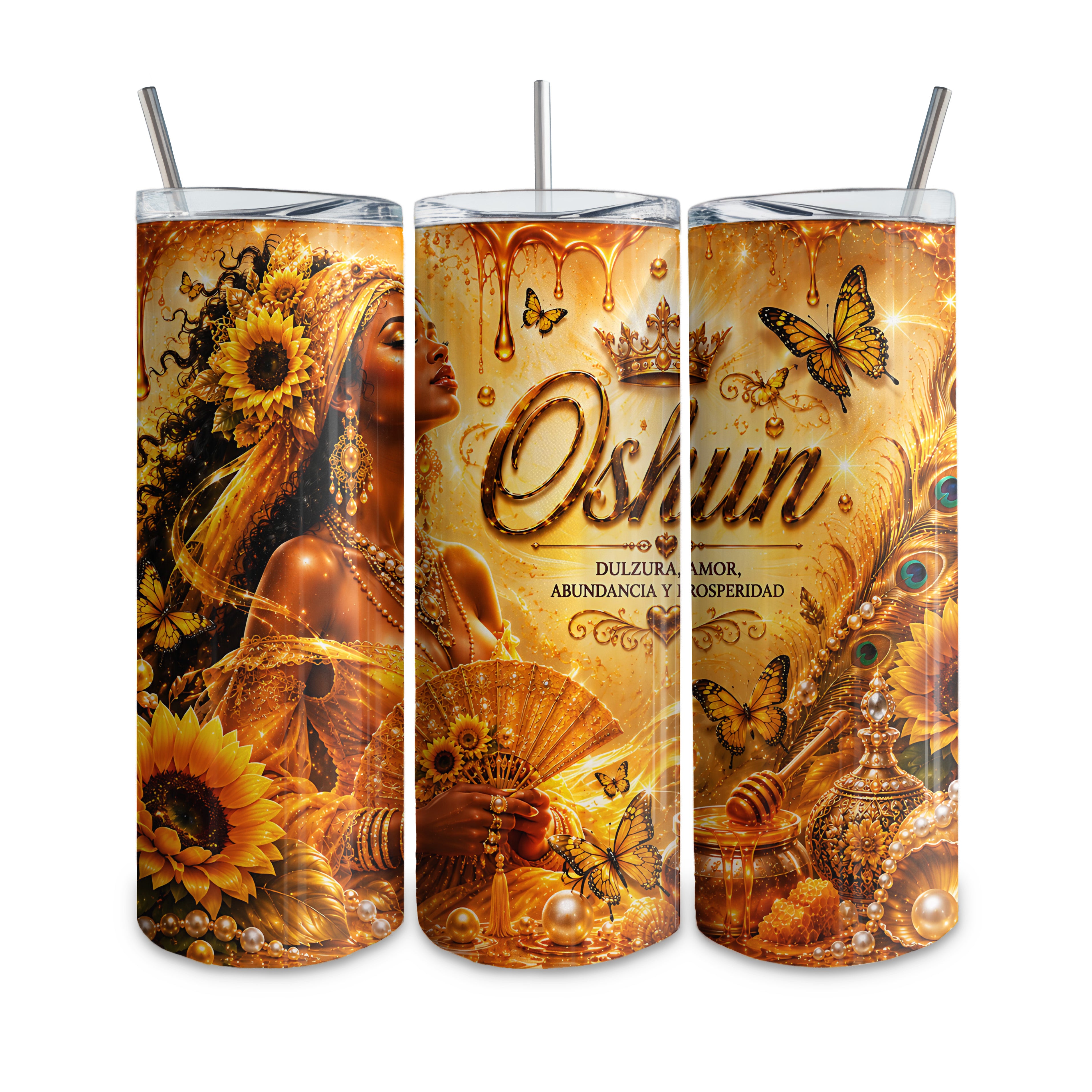 Tumbler de 20 oz termico tipo vaso recto, con diseño personalizado. Religion Yoruba