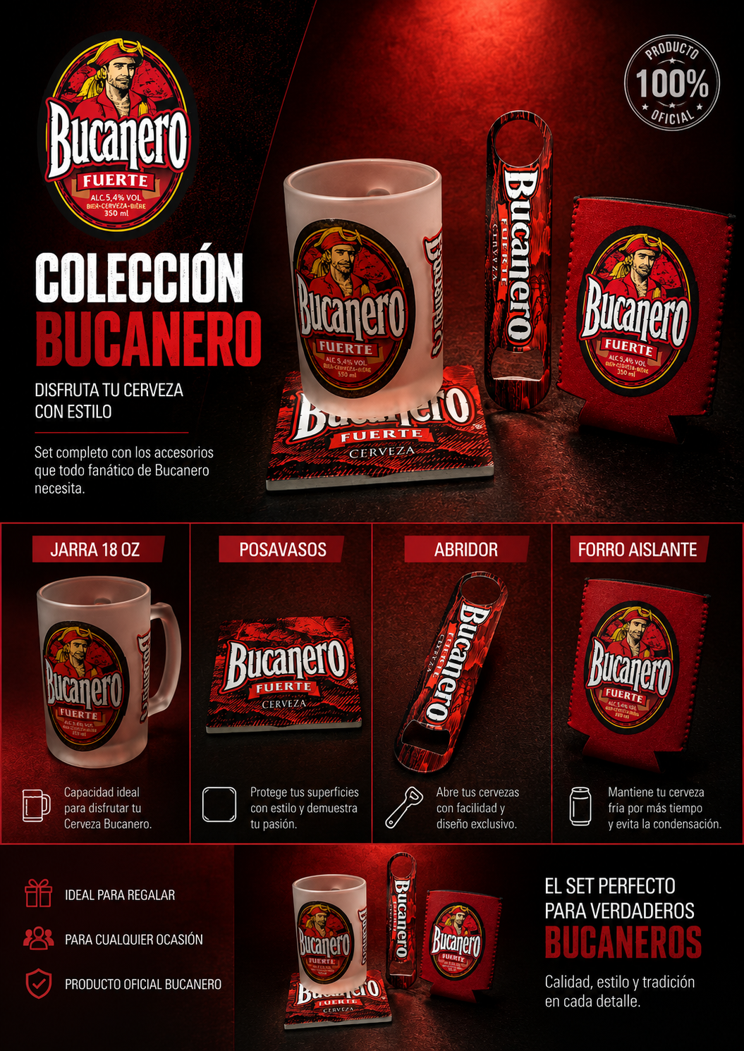 Set jarra de cerveza bucanero