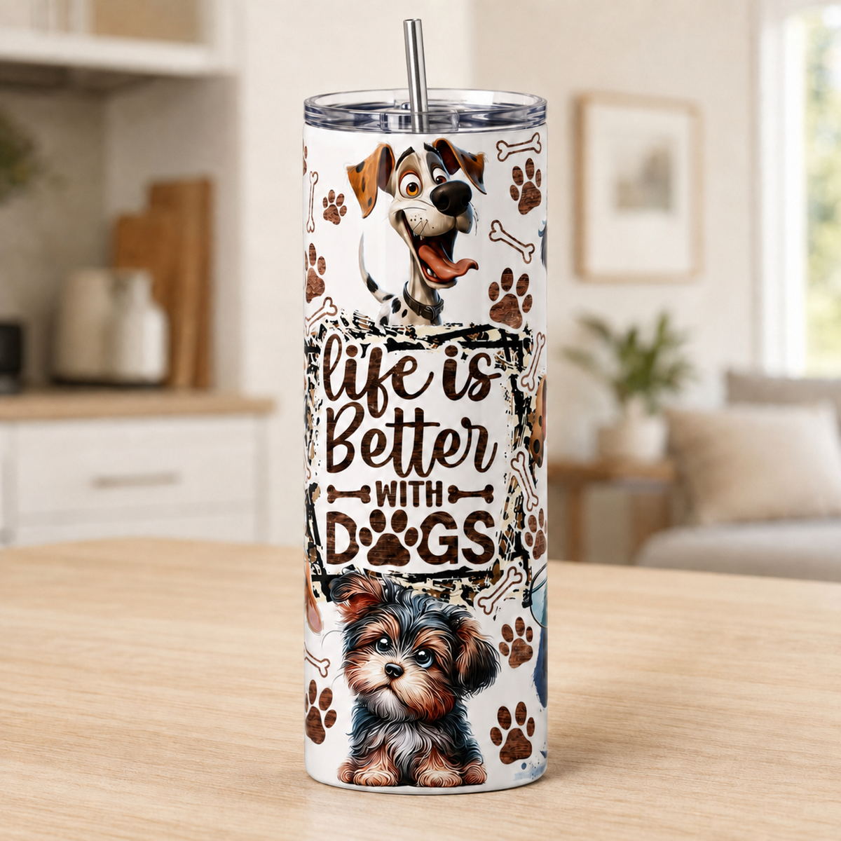 20 oz Straight Stainless Steel Tumbler with Leakproof Lid and Metal Straw