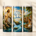 Tumbler de 20 onzas de acero inoxidable tipo vaso recto con diseño bíblico juan 7:37