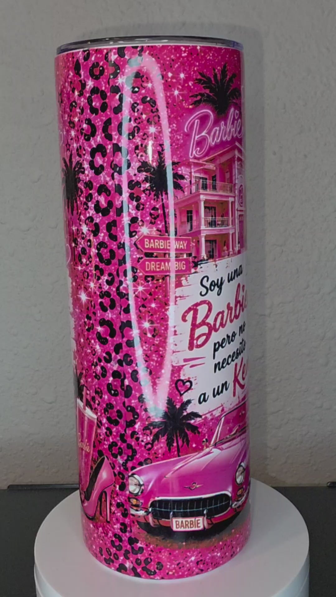 Tumbler de 20 oz térmico tipo vaso recto con diseño personalizado (barbie)