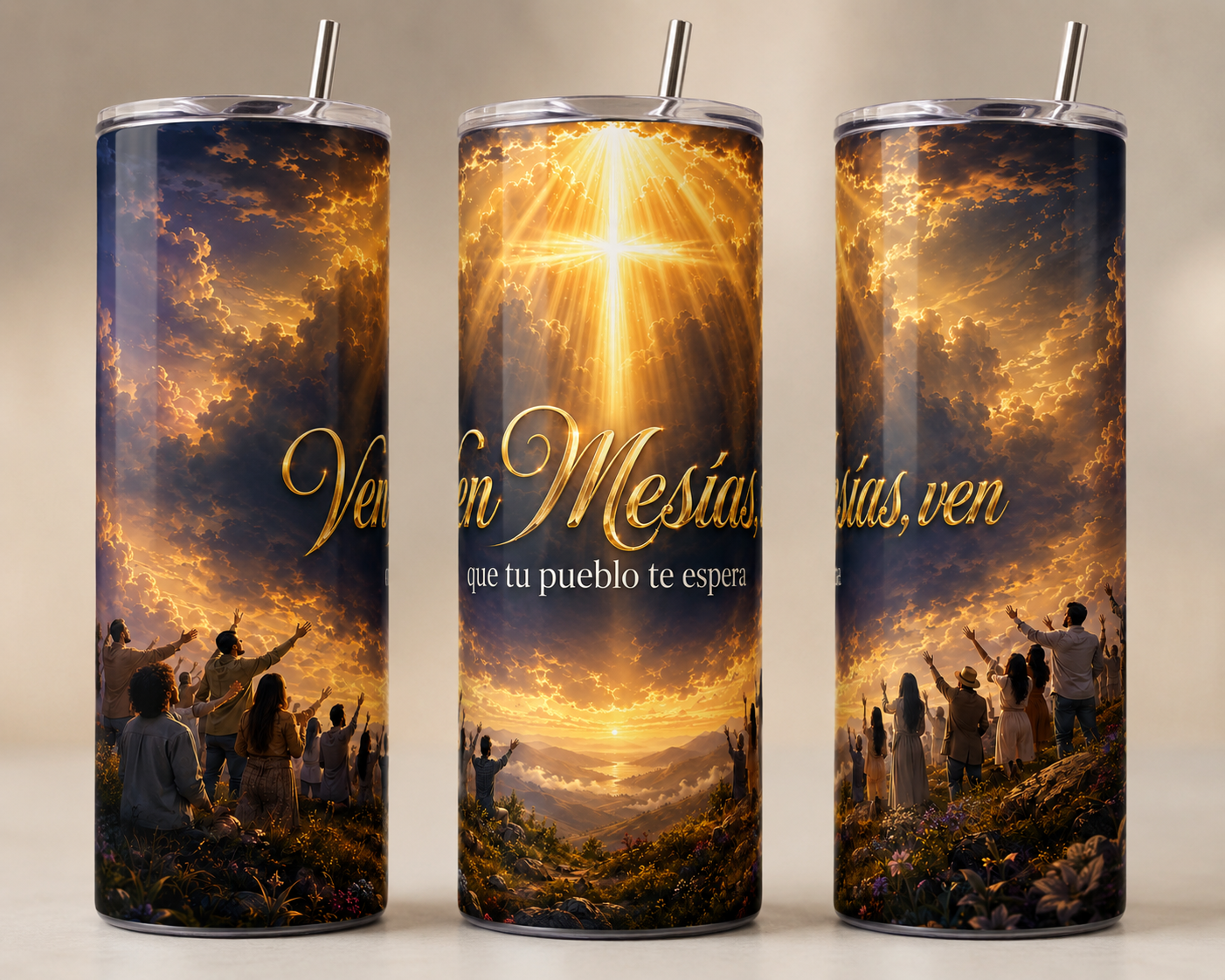 Tumbler de 20 oz con diseño cristiano "ven Mesías ven"
